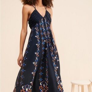 Black Sequin Tie Front Halter Maxi Dress